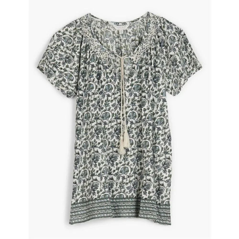 Lucky Brand Border Print Smocked Top Size Small